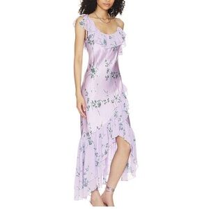 Cinq a Sept Silk Purple Floral Ruffle Slip
Midi Dress